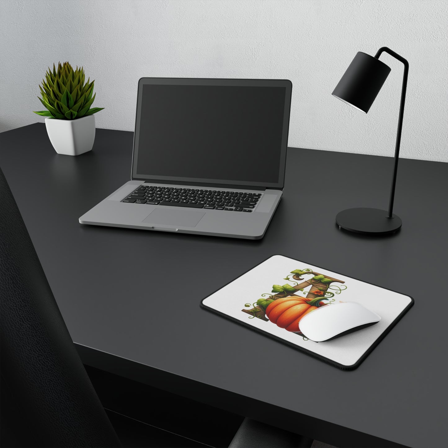 Autumn Pumpkin Letter A Mouse Pad — Fall Monogram Gaming Desk Mat
