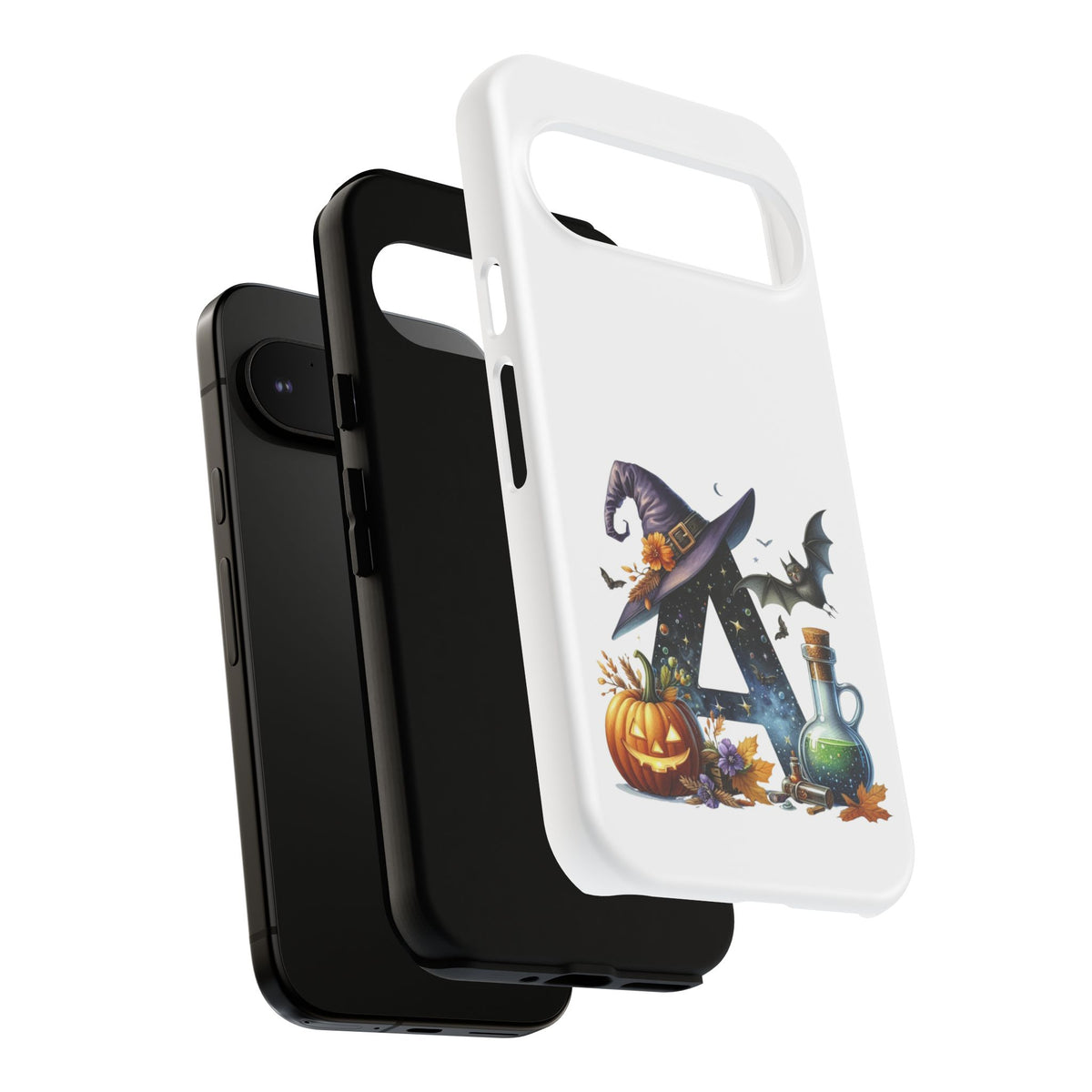 Halloween Witch Initial Phone Case - Letter A Pumpkin, Bat & Potion Cute Fall Phone Cover