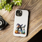 Halloween Witch Initial Phone Case - Letter A Pumpkin, Bat & Potion Cute Fall Phone Cover