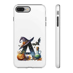 Halloween Witch Initial Phone Case - Letter A Pumpkin, Bat & Potion Cute Fall Phone Cover