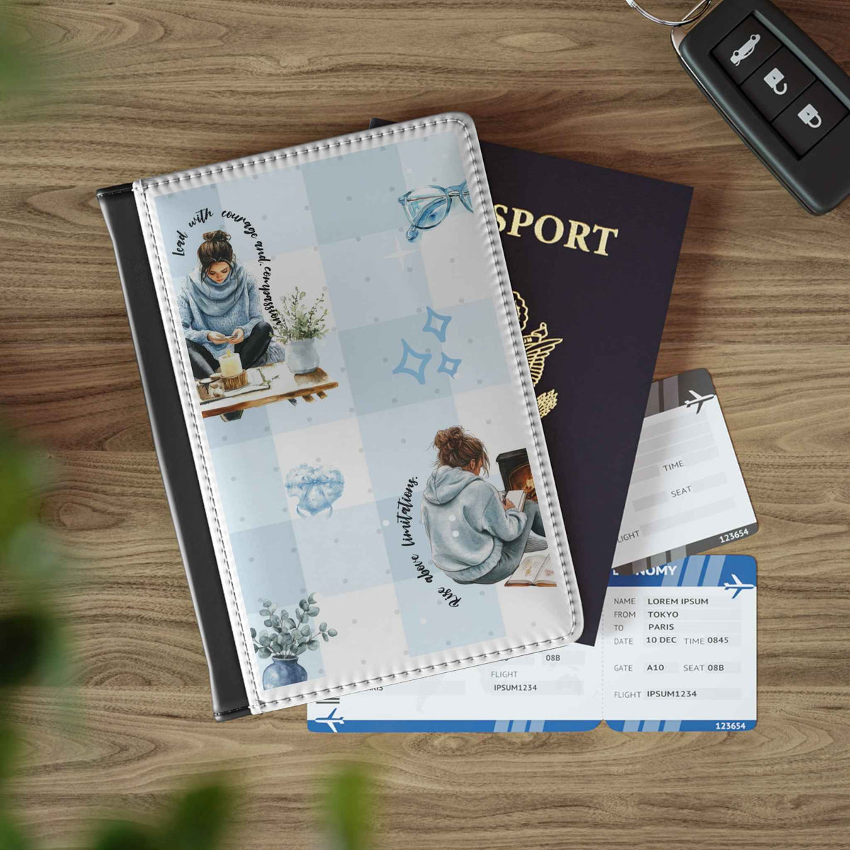 Cozy Blue Traveller Passport Cover — "Live with Curiosity" Illustrated Passport Holder