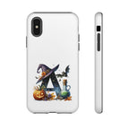 Halloween Witch Initial Phone Case - Letter A Pumpkin, Bat & Potion Cute Fall Phone Cover