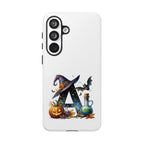 Halloween Witch Initial Phone Case - Letter A Pumpkin, Bat & Potion Cute Fall Phone Cover