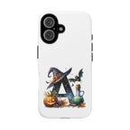 Halloween Witch Initial Phone Case - Letter A Pumpkin, Bat & Potion Cute Fall Phone Cover