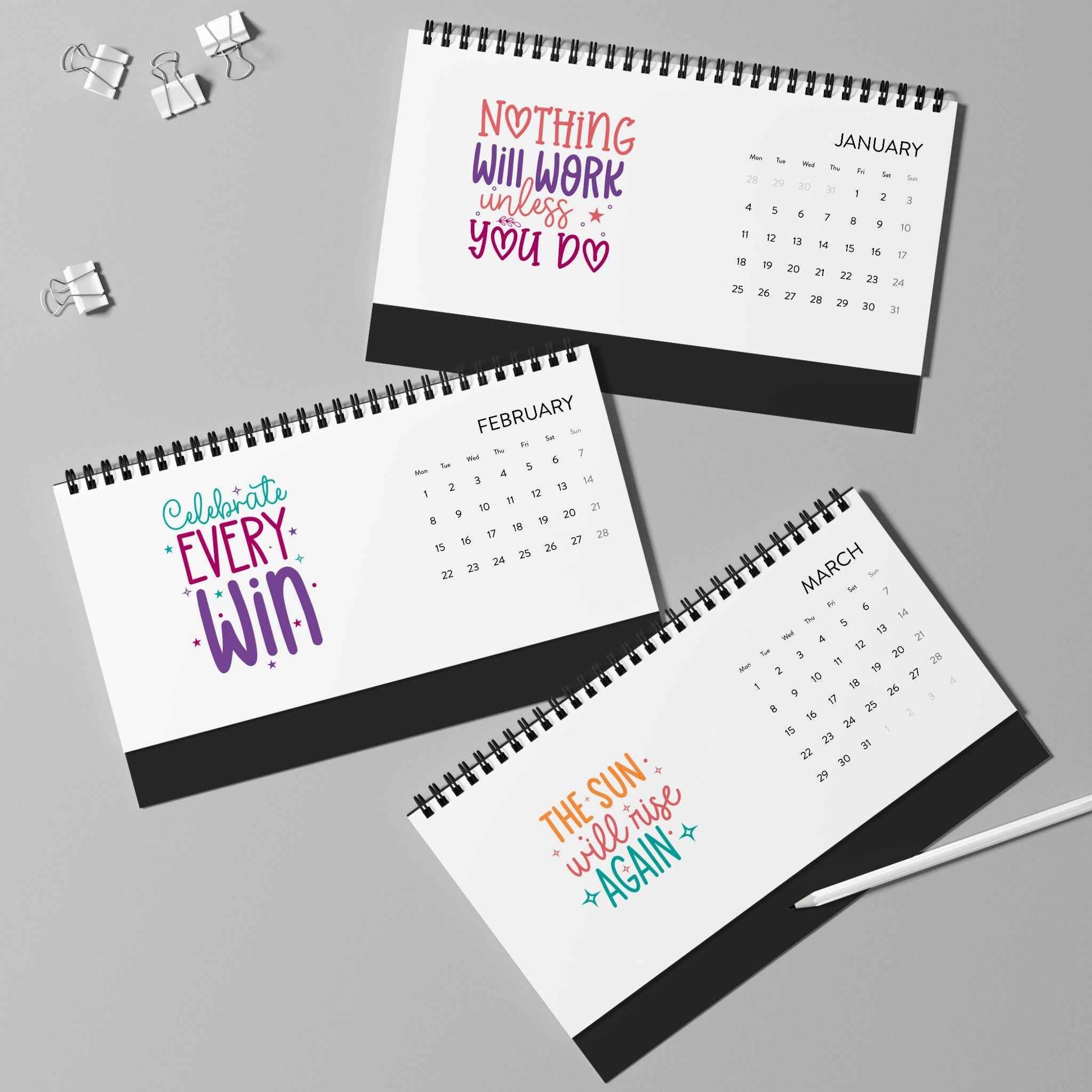 Inspirational Quotes Desk Calendar 2027 — Motivational Monthly Grid