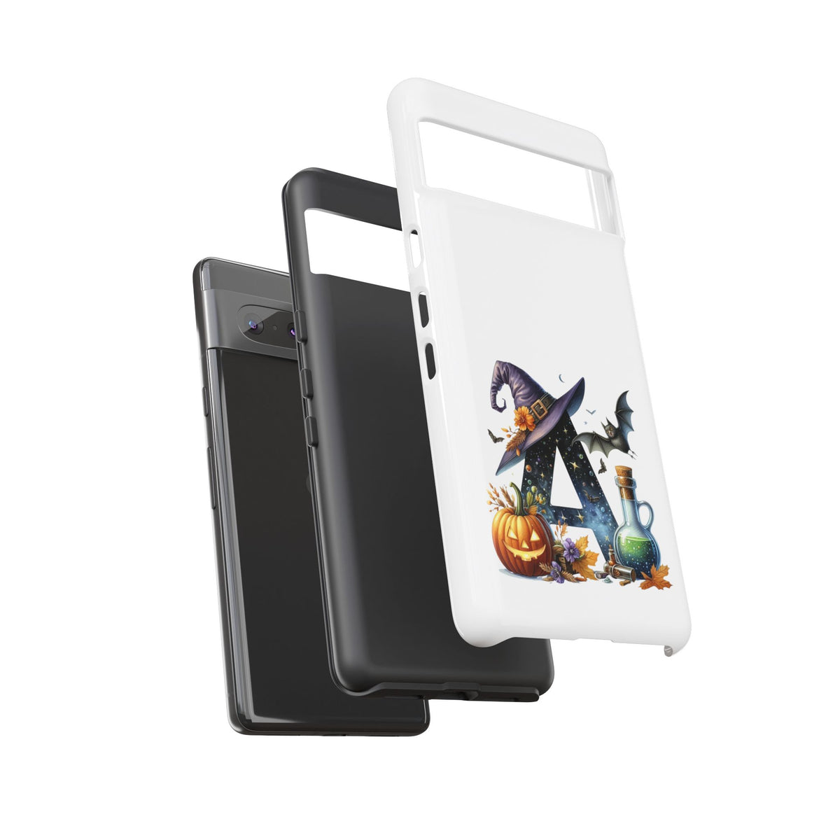 Halloween Witch Initial Phone Case - Letter A Pumpkin, Bat & Potion Cute Fall Phone Cover