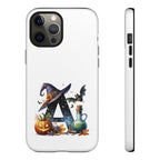 Halloween Witch Initial Phone Case - Letter A Pumpkin, Bat & Potion Cute Fall Phone Cover