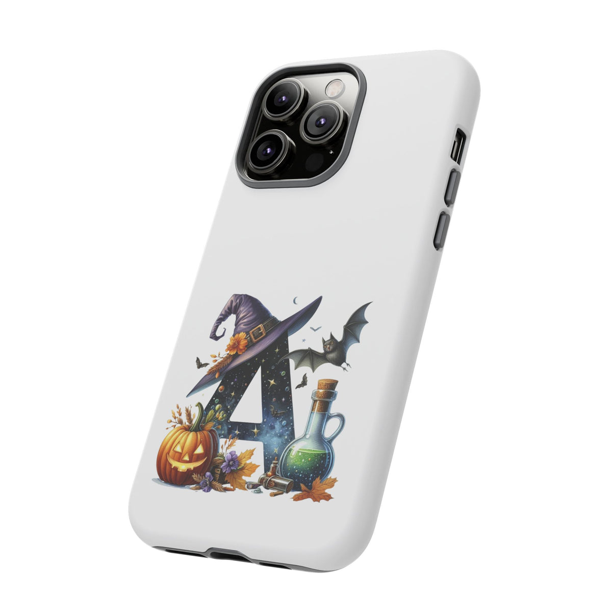Halloween Witch Initial Phone Case - Letter A Pumpkin, Bat & Potion Cute Fall Phone Cover