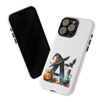 Halloween Witch Initial Phone Case - Letter A Pumpkin, Bat & Potion Cute Fall Phone Cover