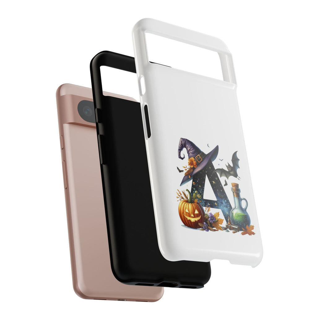 Halloween Witch Initial Phone Case - Letter A Pumpkin, Bat & Potion Cute Fall Phone Cover