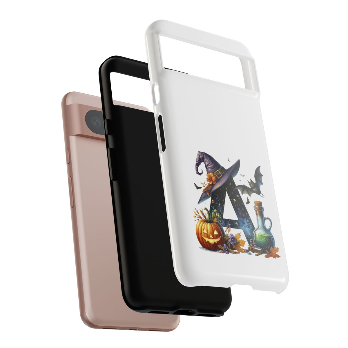 Halloween Witch Initial Phone Case - Letter A Pumpkin, Bat & Potion Cute Fall Phone Cover