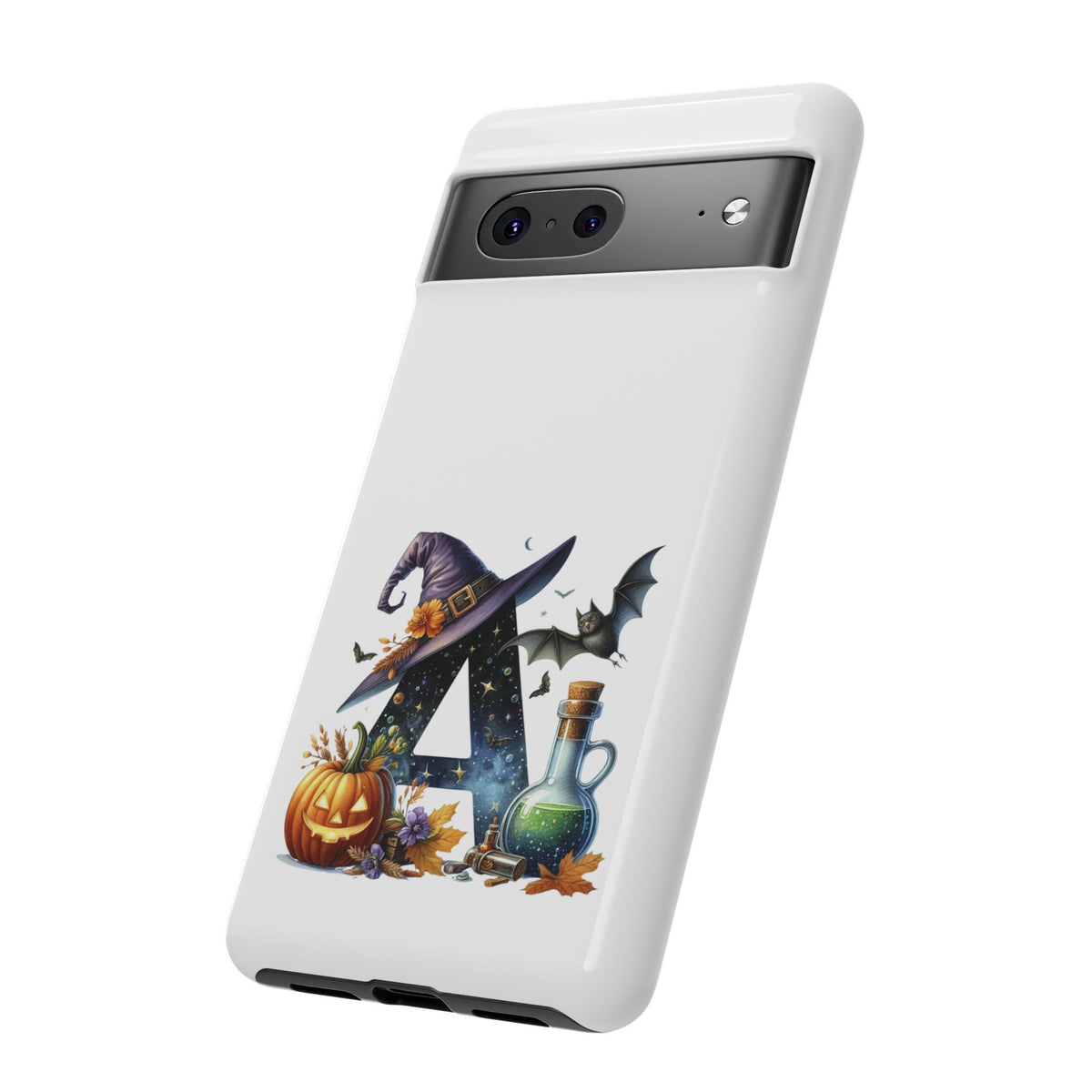 Halloween Witch Initial Phone Case - Letter A Pumpkin, Bat & Potion Cute Fall Phone Cover