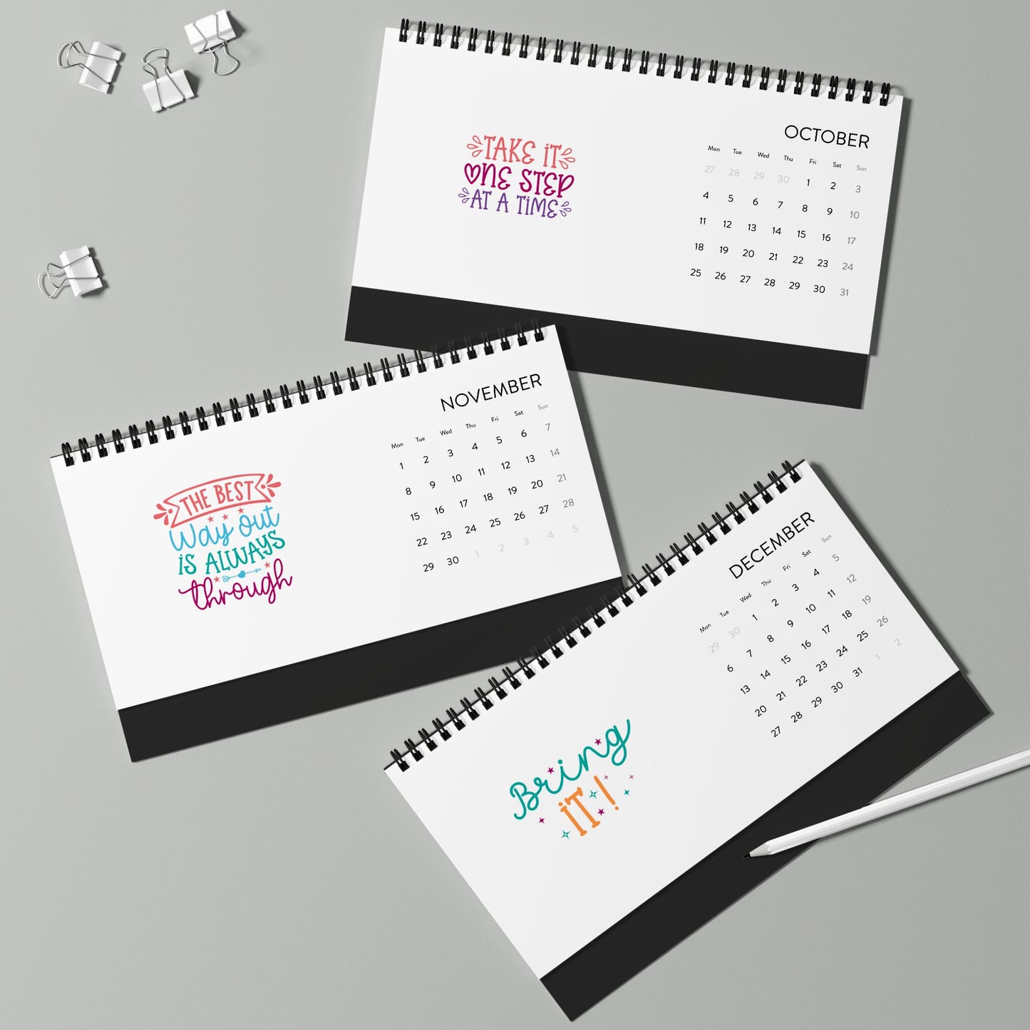 Inspirational Quotes Desk Calendar 2027 — Motivational Monthly Grid