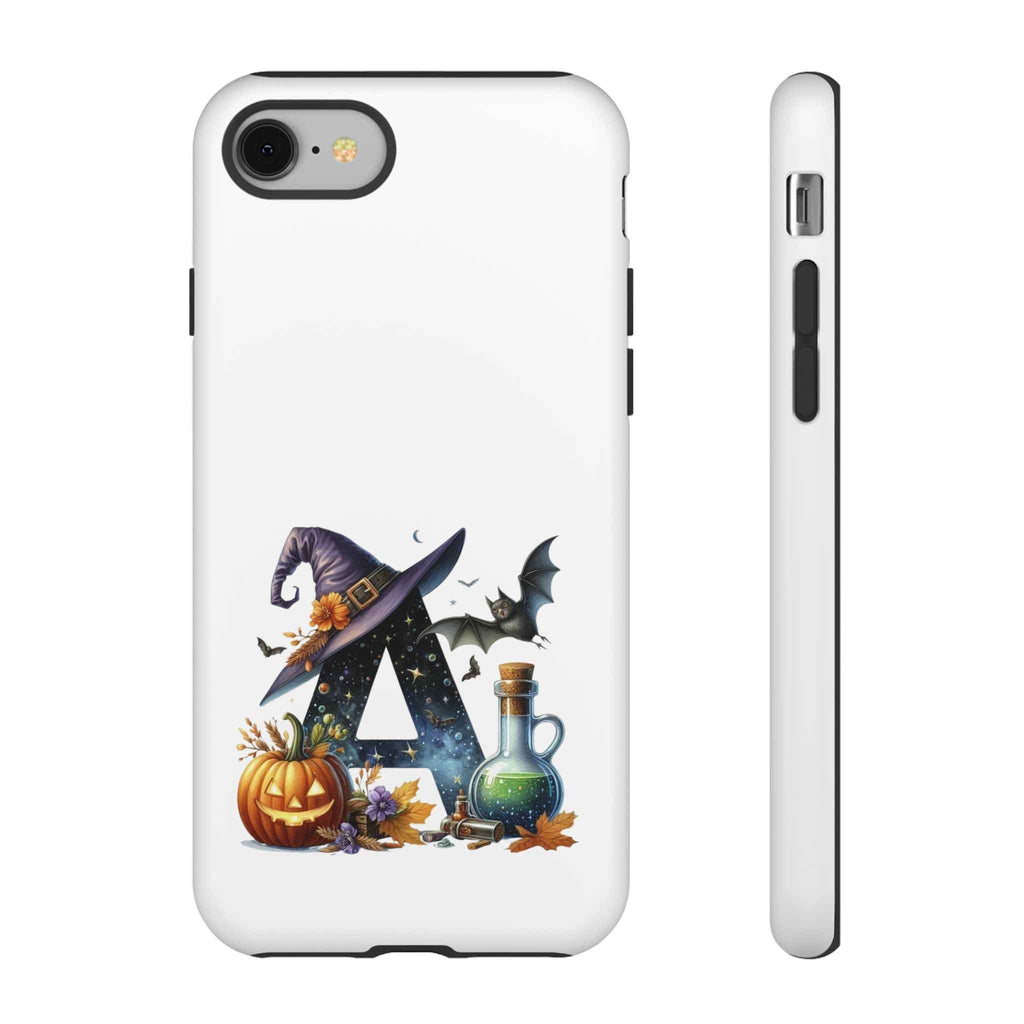 Halloween Witch Initial Phone Case - Letter A Pumpkin, Bat & Potion Cute Fall Phone Cover