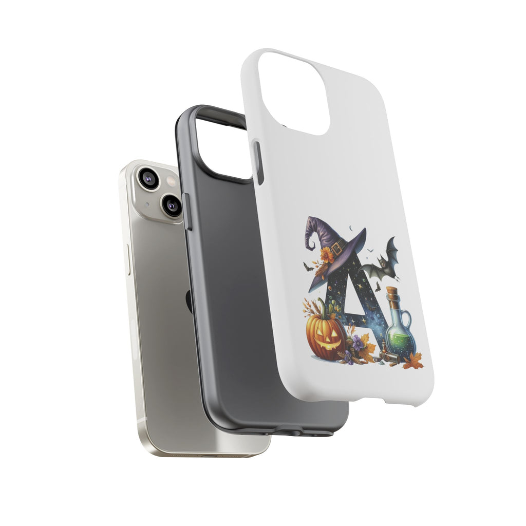 Halloween Witch Initial Phone Case - Letter A Pumpkin, Bat & Potion Cute Fall Phone Cover
