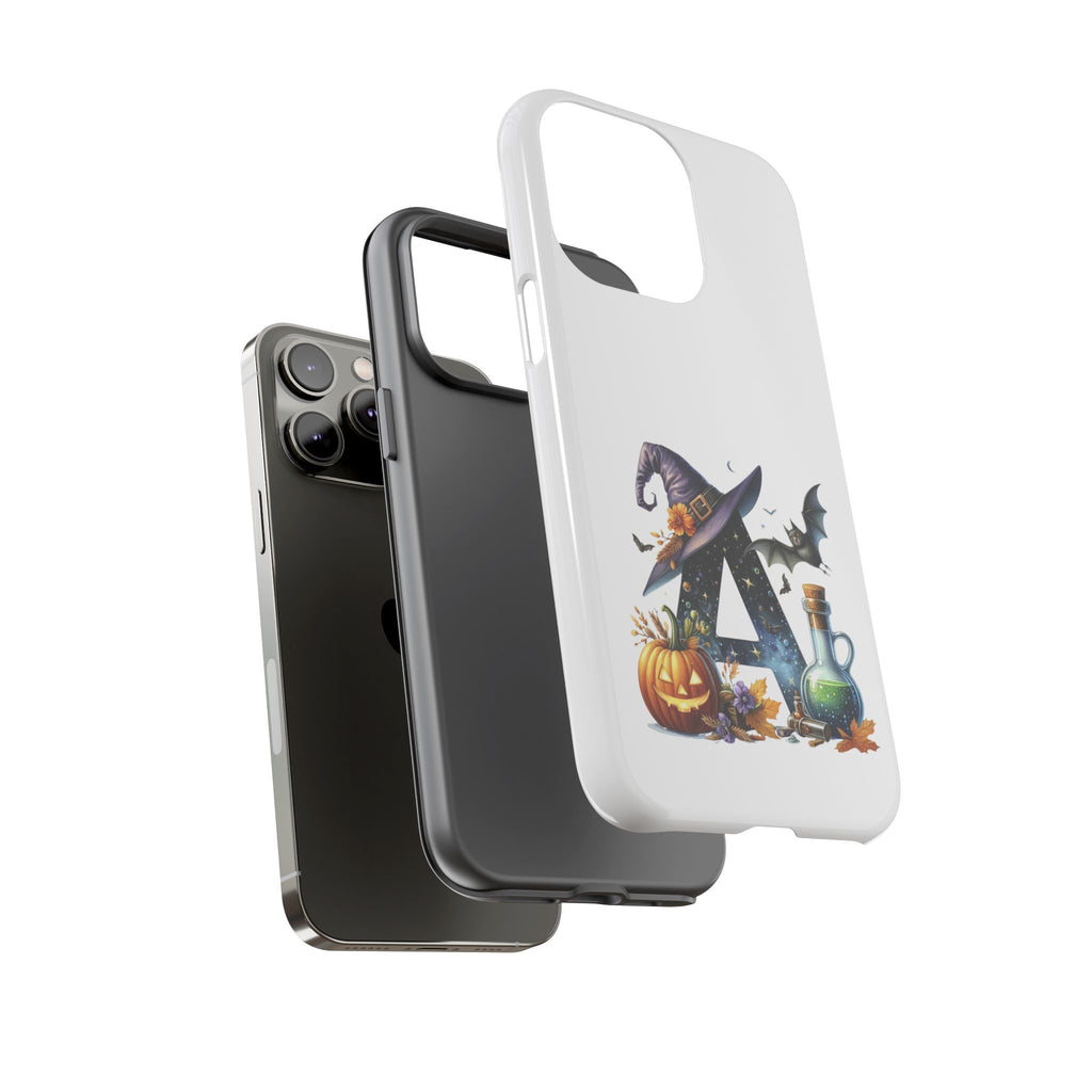 Halloween Witch Initial Phone Case - Letter A Pumpkin, Bat & Potion Cute Fall Phone Cover