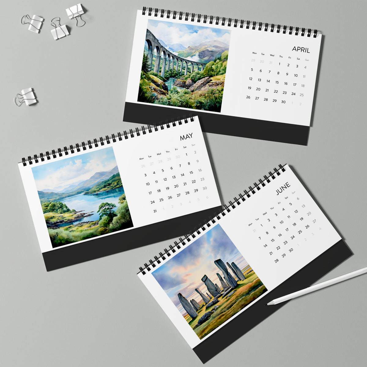 Watercolours of Scotland 2027 Desk Calendar — Simplex Grid