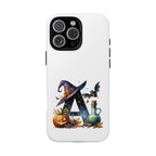 Halloween Witch Initial Phone Case - Letter A Pumpkin, Bat & Potion Cute Fall Phone Cover