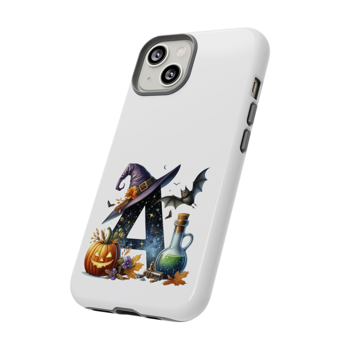 Halloween Witch Initial Phone Case - Letter A Pumpkin, Bat & Potion Cute Fall Phone Cover