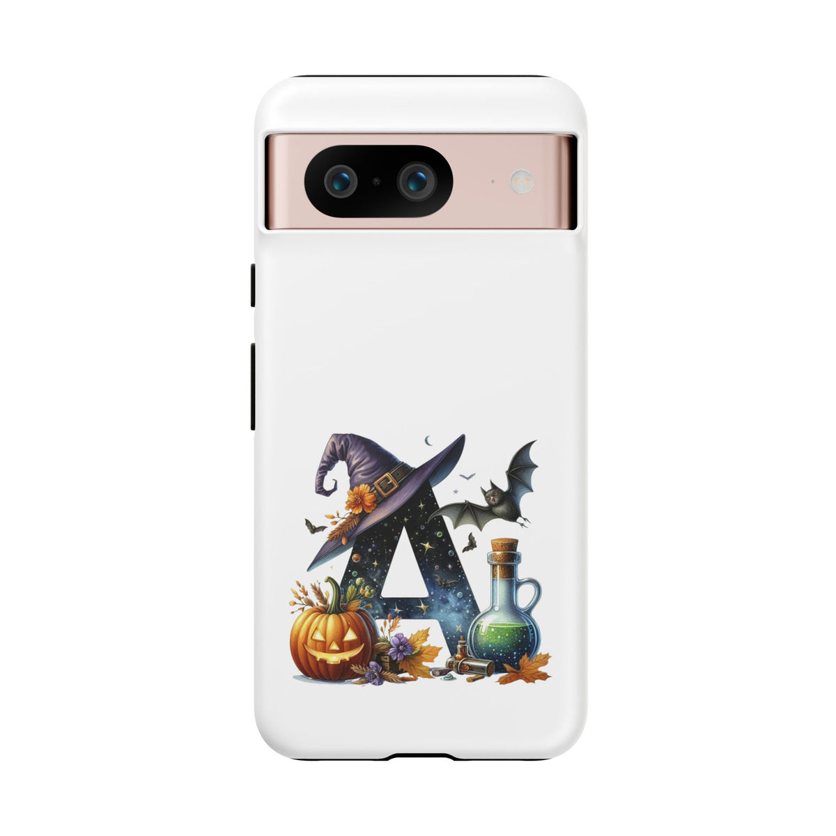 Halloween Witch Initial Phone Case - Letter A Pumpkin, Bat & Potion Cute Fall Phone Cover