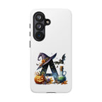 Halloween Witch Initial Phone Case - Letter A Pumpkin, Bat & Potion Cute Fall Phone Cover