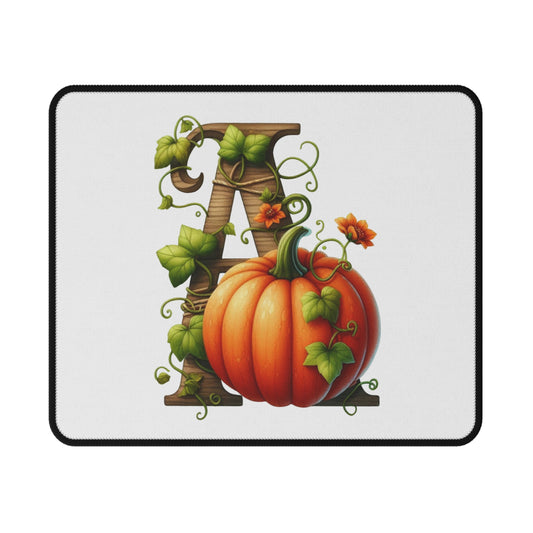 Autumn Pumpkin Letter A Mouse Pad — Fall Monogram Gaming Desk Mat