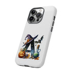 Halloween Witch Initial Phone Case - Letter A Pumpkin, Bat & Potion Cute Fall Phone Cover