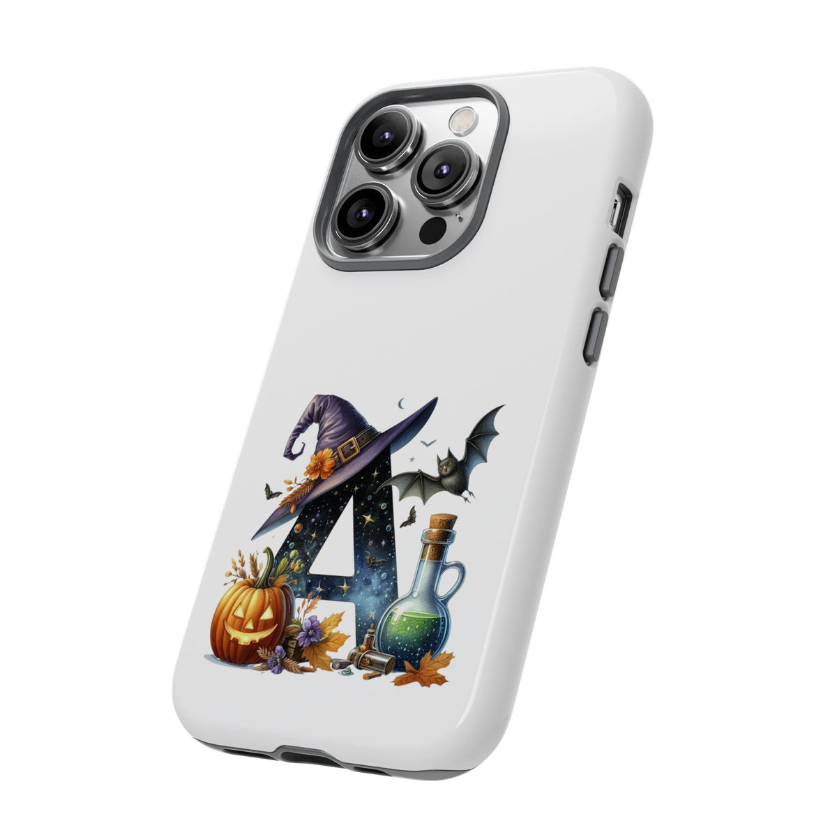 Halloween Witch Initial Phone Case - Letter A Pumpkin, Bat & Potion Cute Fall Phone Cover