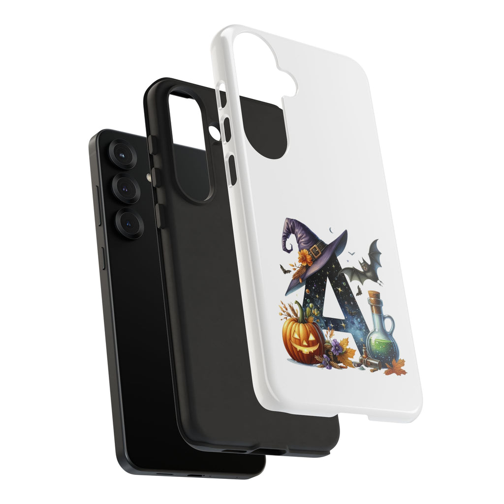 Halloween Witch Initial Phone Case - Letter A Pumpkin, Bat & Potion Cute Fall Phone Cover