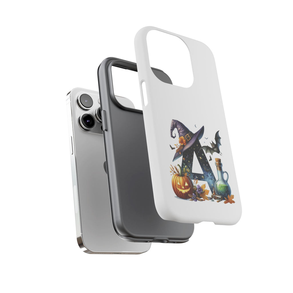 Halloween Witch Initial Phone Case - Letter A Pumpkin, Bat & Potion Cute Fall Phone Cover