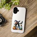 Halloween Witch Initial Phone Case - Letter A Pumpkin, Bat & Potion Cute Fall Phone Cover