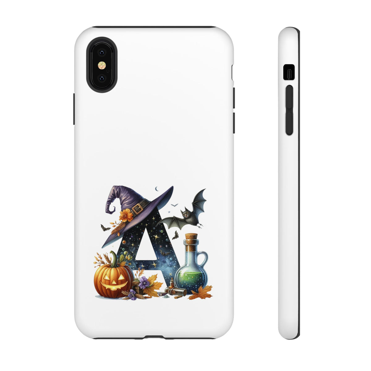 Halloween Witch Initial Phone Case - Letter A Pumpkin, Bat & Potion Cute Fall Phone Cover