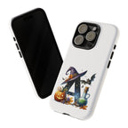 Halloween Witch Initial Phone Case - Letter A Pumpkin, Bat & Potion Cute Fall Phone Cover