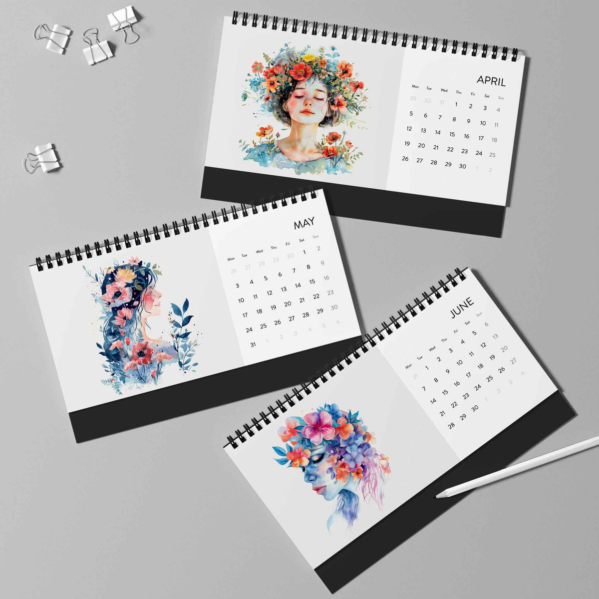 Flower Girl 2027 Desk Calendar — Simplex Spiral Desk Planner