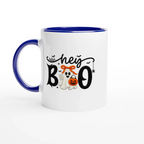 Hey Boo Ceramic Colour Mug – 11oz Glossy White Beverage Cup