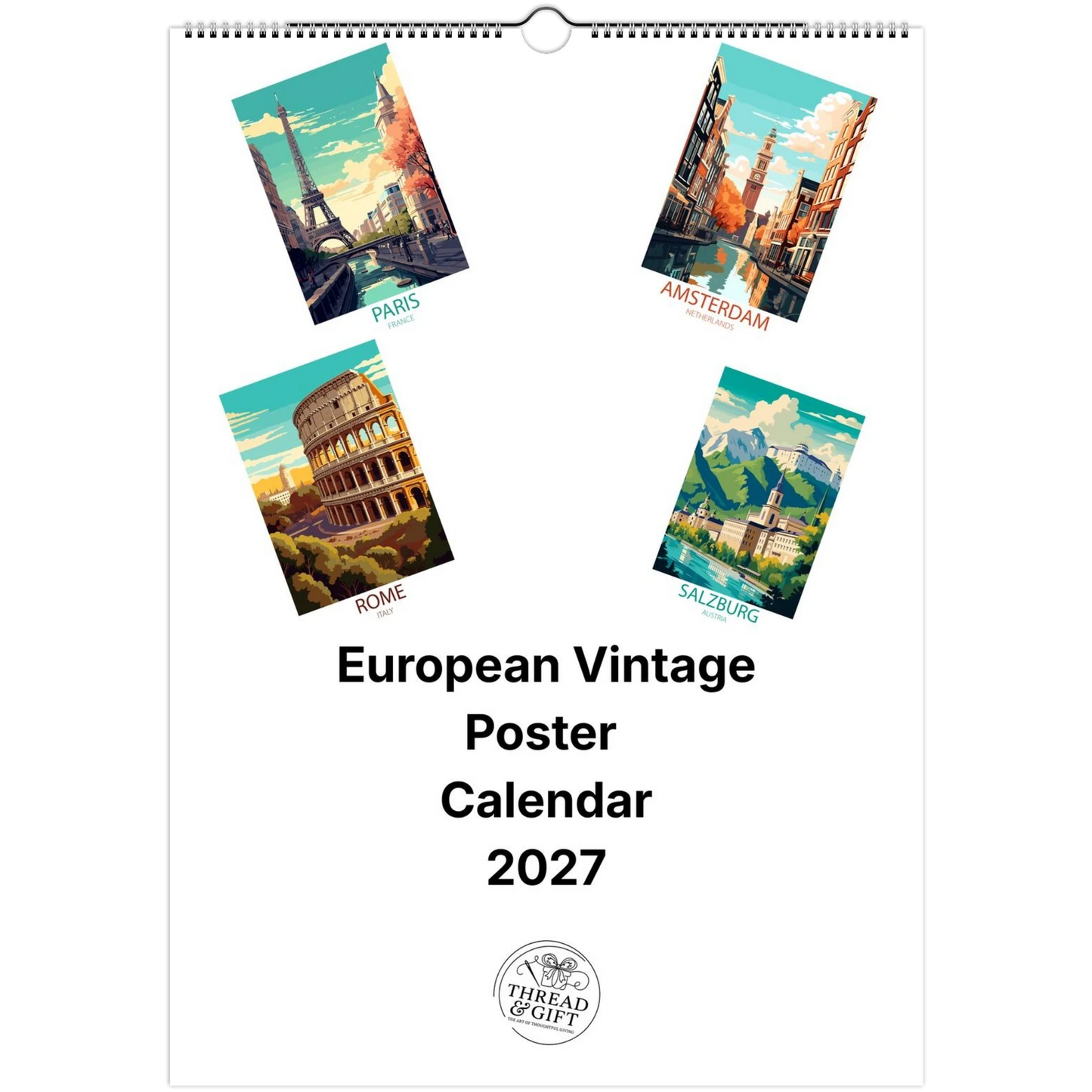 2027 European Vintage Scene Personalised Wall Calendar | Custom Date Printing