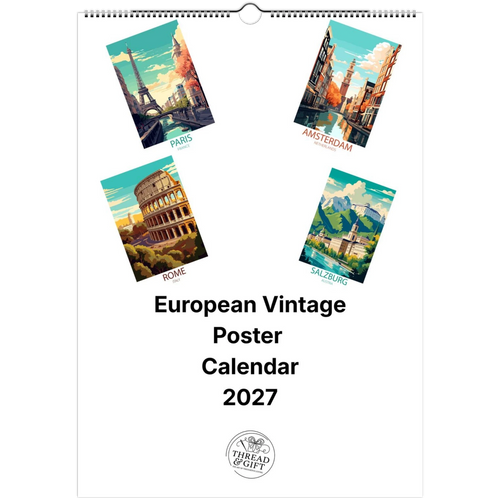 2027 European Vintage Scene Personalised Wall Calendar | Custom Date Printing
