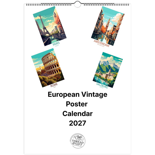 2027 European Vintage Scene Personalised Wall Calendar | Custom Date Printing