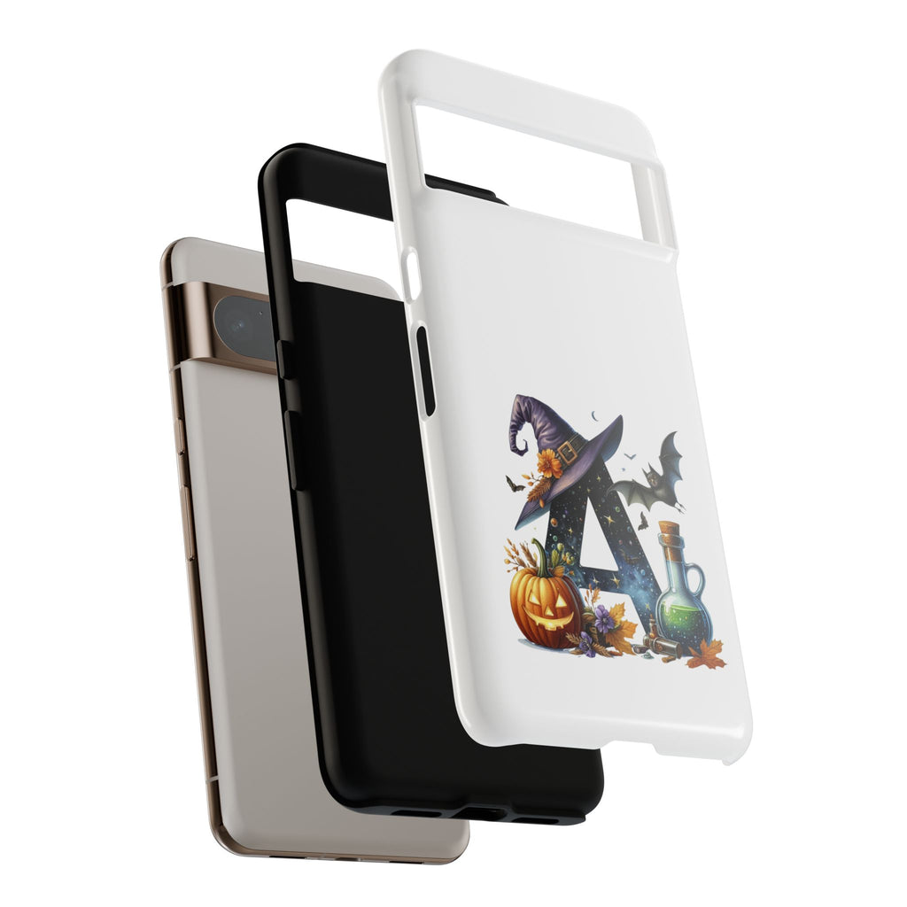 Halloween Witch Initial Phone Case - Letter A Pumpkin, Bat & Potion Cute Fall Phone Cover