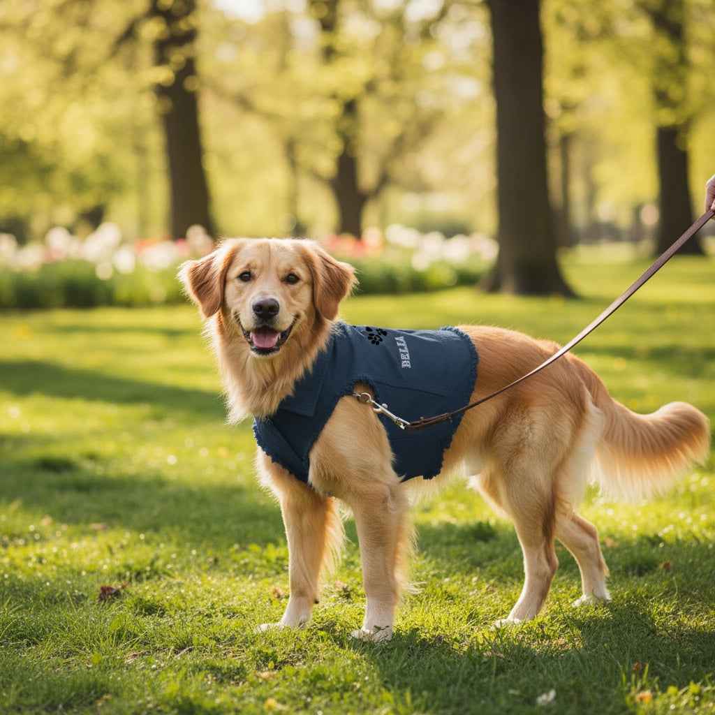 Personalised Dog Denim Jacket – Custom Indigo Denim Pet Apparel