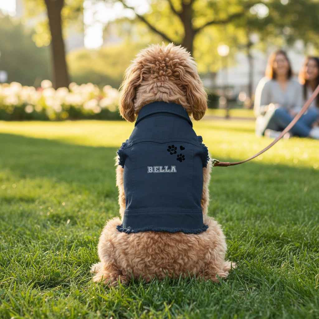 Personalised Dog Denim Jacket – Custom Indigo Denim Pet Apparel