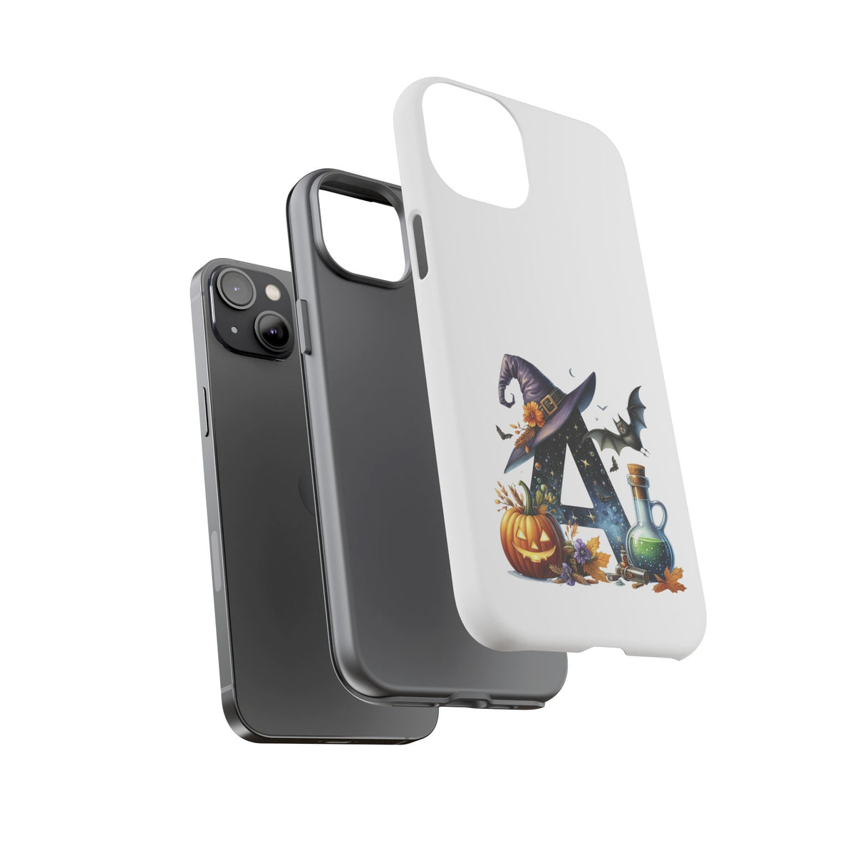 Halloween Witch Initial Phone Case - Letter A Pumpkin, Bat & Potion Cute Fall Phone Cover