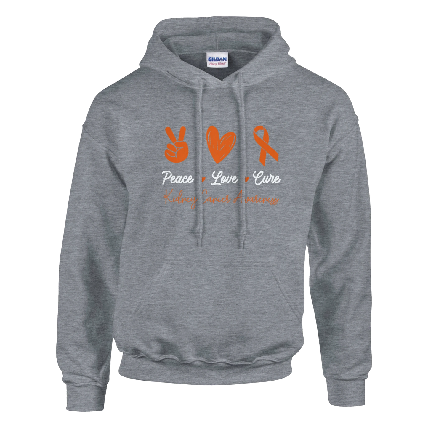 Peace, Love and Cure Kidney Cancer Awareness Unisex Pullover Hoodie