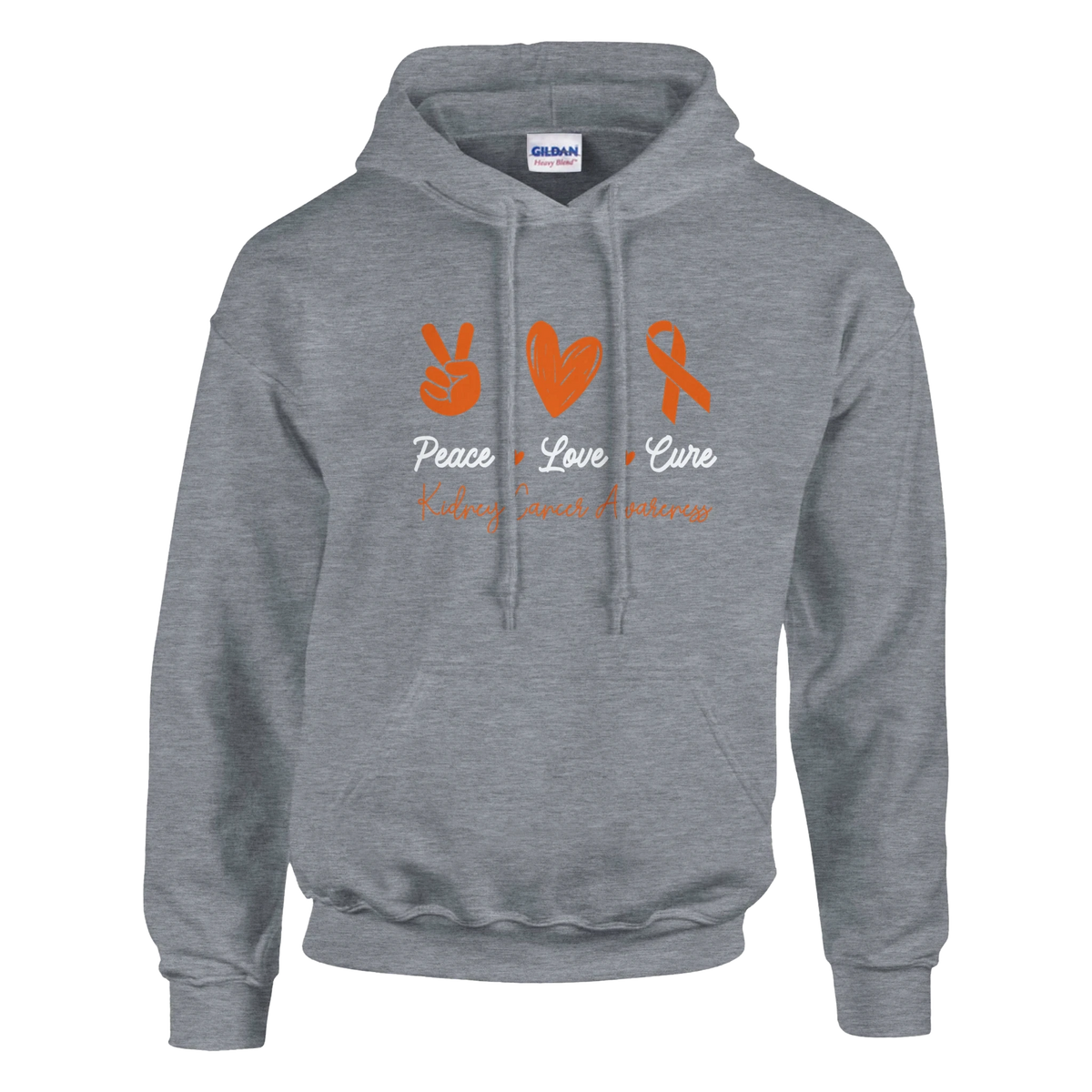 Peace, Love and Cure Kidney Cancer Awareness Unisex Pullover Hoodie