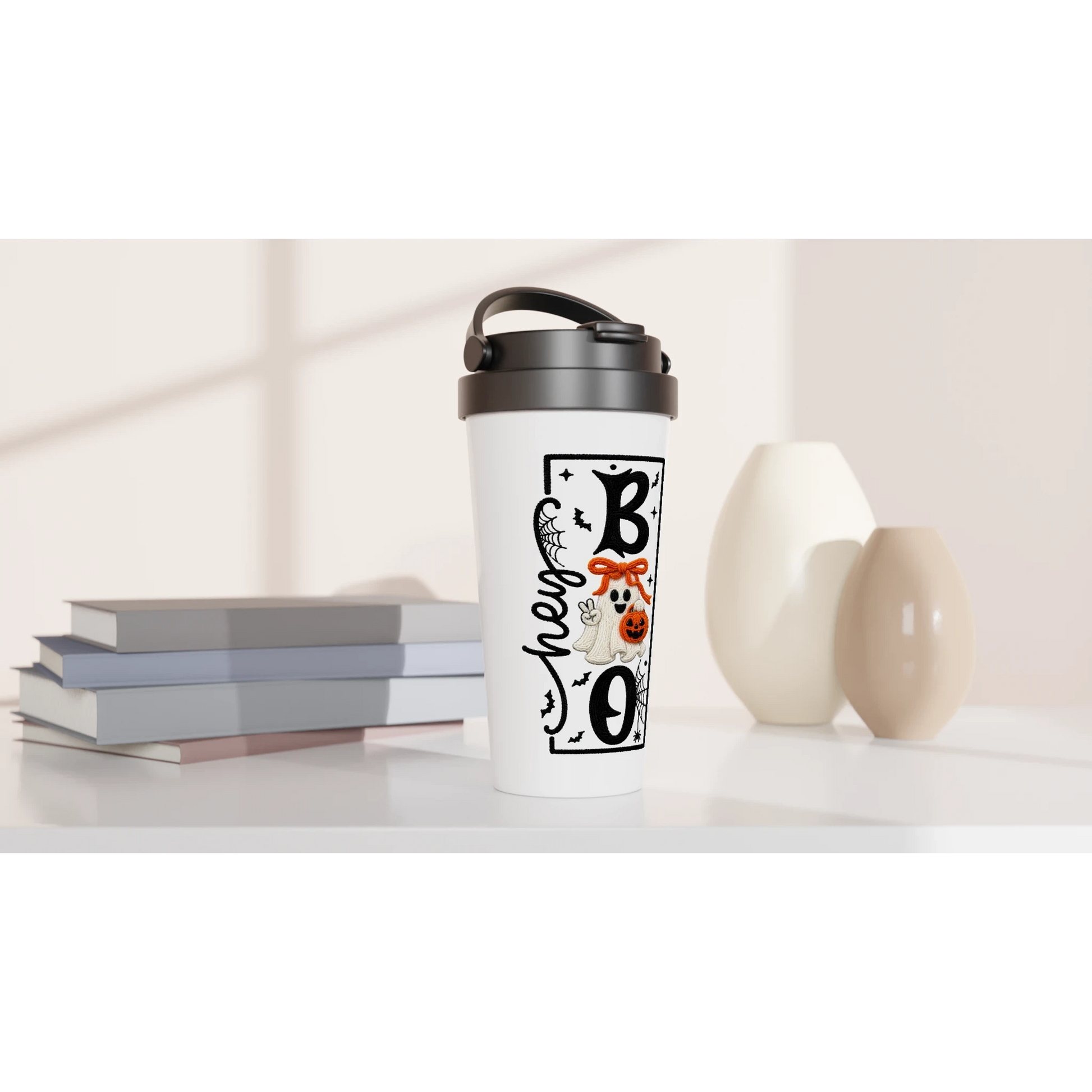 Hey Boo Stainless Steel Travel Mug – 15oz Insulated Leak-Proof Cup