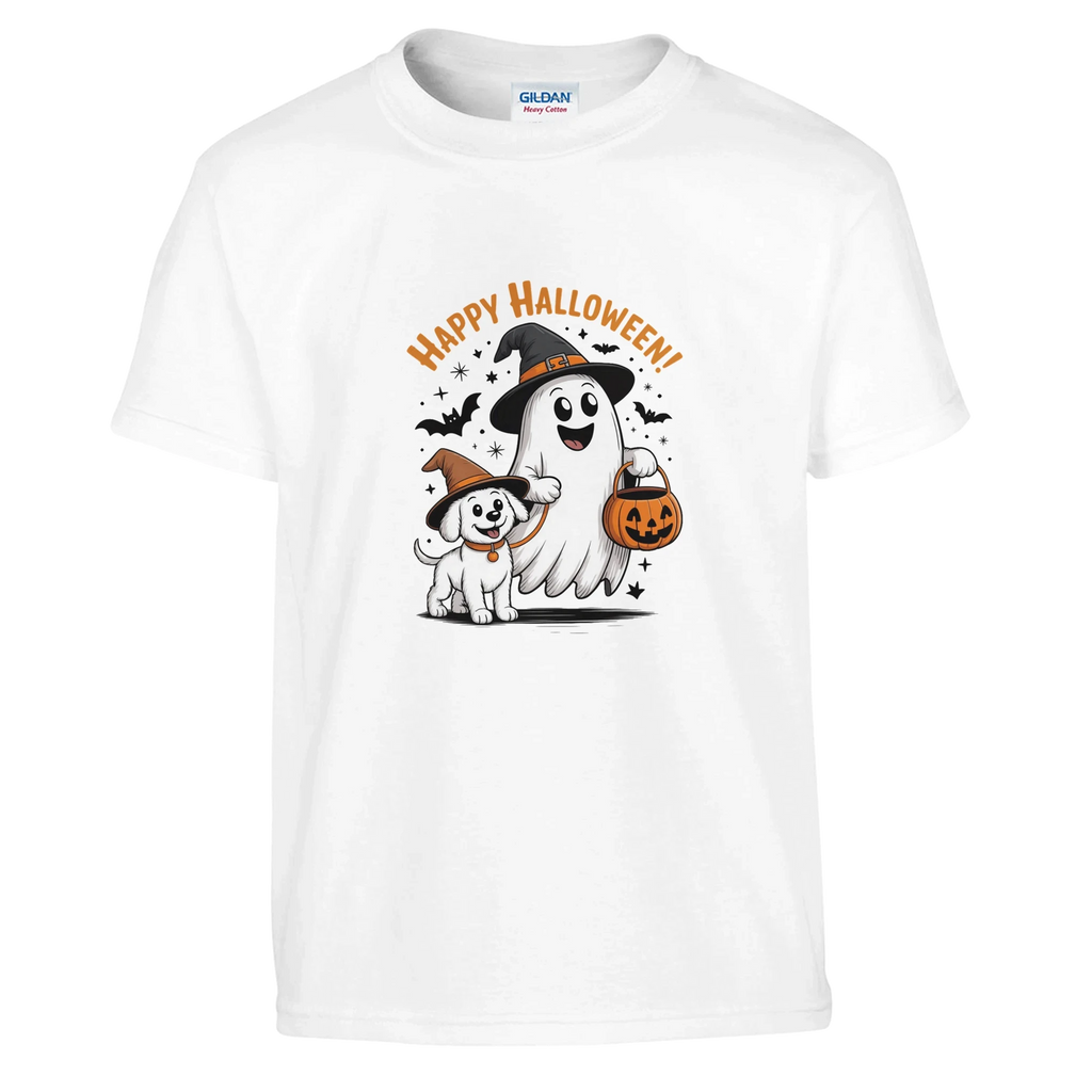 Kids Happy Halloween Spooky Dog T-Shirt - Comfortable Cotton Graphic Tee