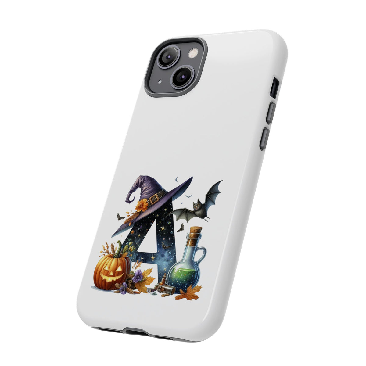 Halloween Witch Initial Phone Case - Letter A Pumpkin, Bat & Potion Cute Fall Phone Cover