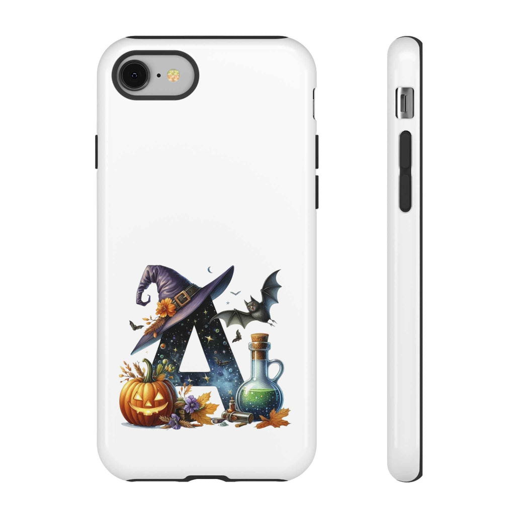 Halloween Witch Initial Phone Case - Letter A Pumpkin, Bat & Potion Cute Fall Phone Cover