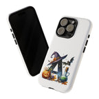 Halloween Witch Initial Phone Case - Letter A Pumpkin, Bat & Potion Cute Fall Phone Cover