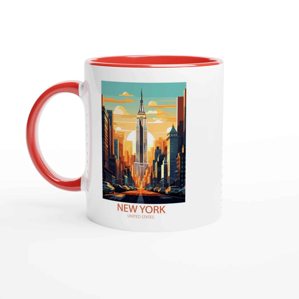 Vintage City Poster Ceramic Mug – 11oz Travel-Themed Coffee Cup with Colourful Rim